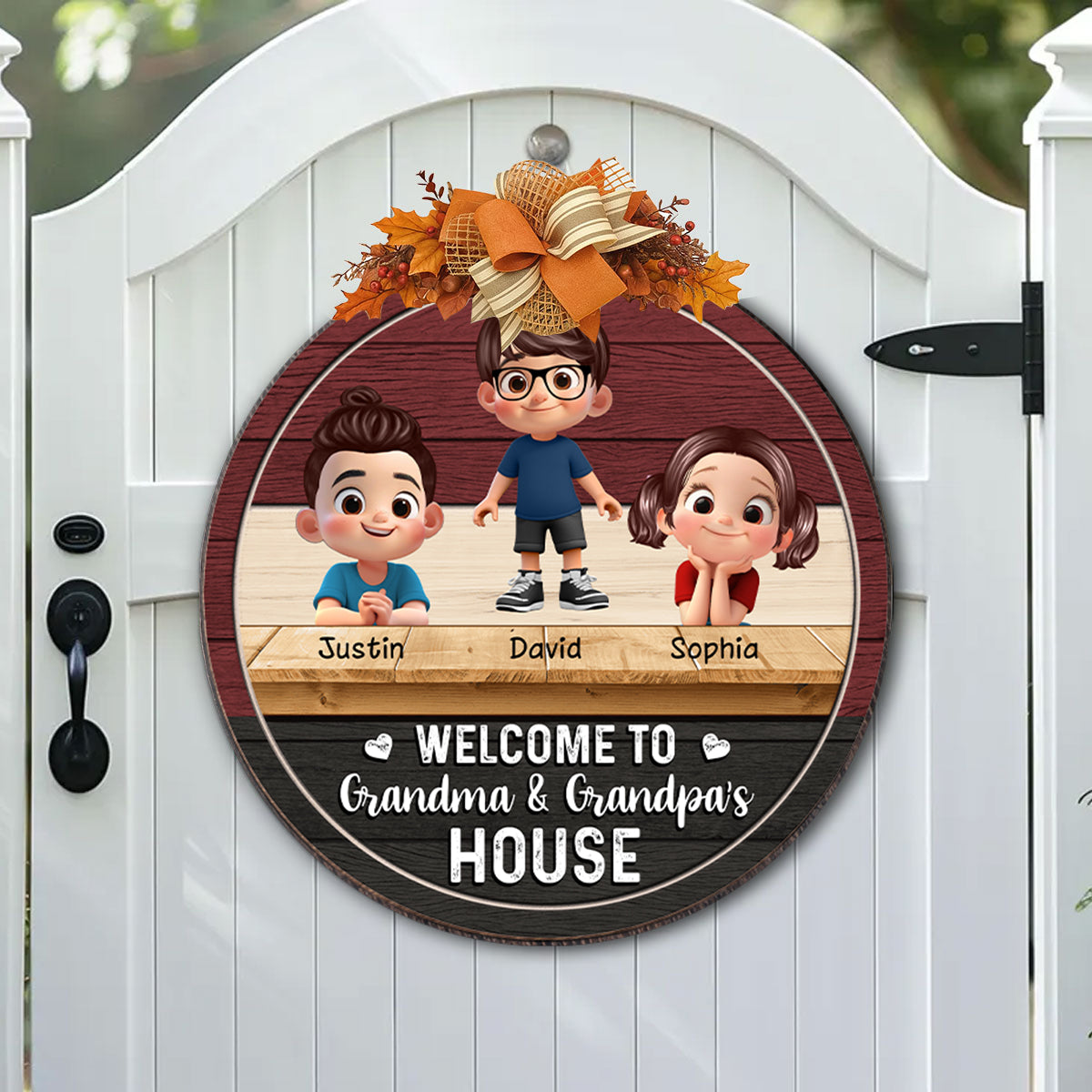 Welcome to Grandma & Grandpa's House Personalized Wooden Door Sign, Fall Decor for Grandparents
