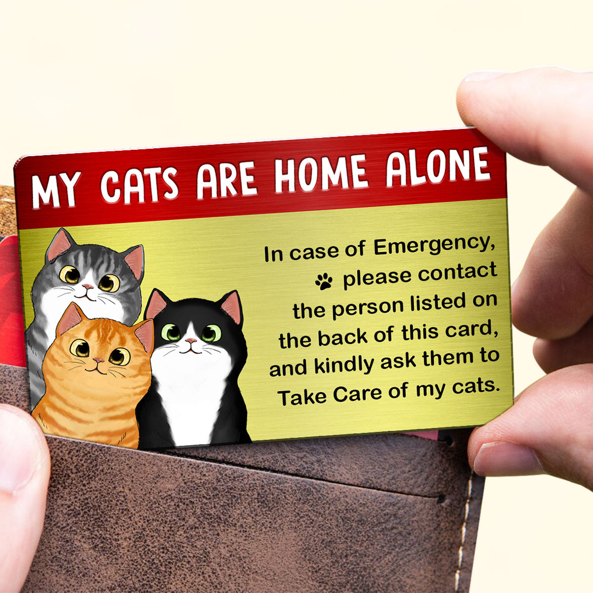 Emergency Card My Cat Is Home Alone Personalized Metal Wallet Card