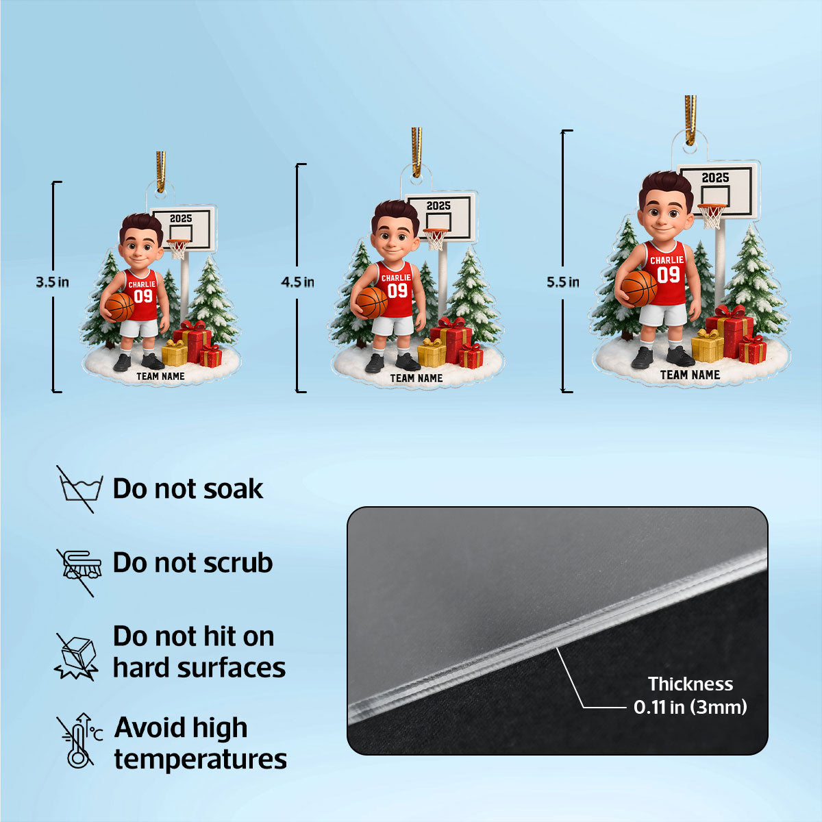 3D Effect Basketball Player Christmas - Personalized Acrylic Ornament - Gift For Basketball Players