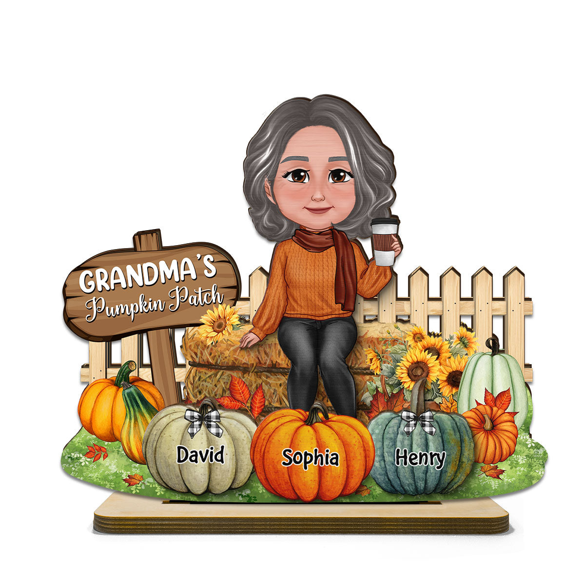 Grandma's Pumpkin Patch Fall Season Tier Tray Decor Personalized 2-Layer Standing Wooden Plaque