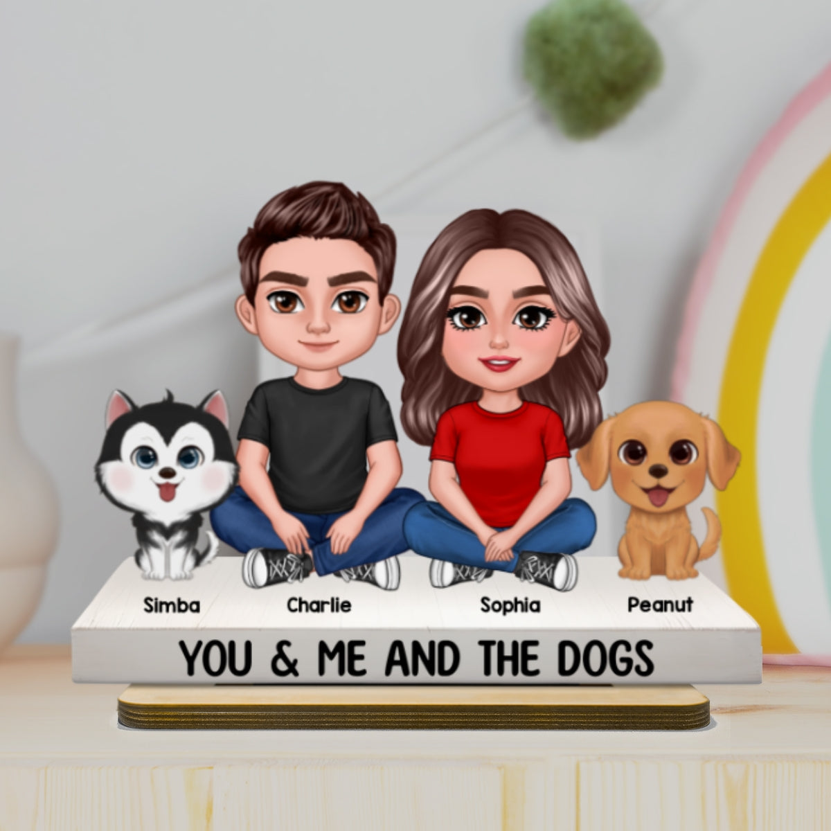 Couple You & Me And The Dogs Cats Personalized 2-Layer Standing Wooden Plaque, Heartfelt Gift Gift For Her, For Wife