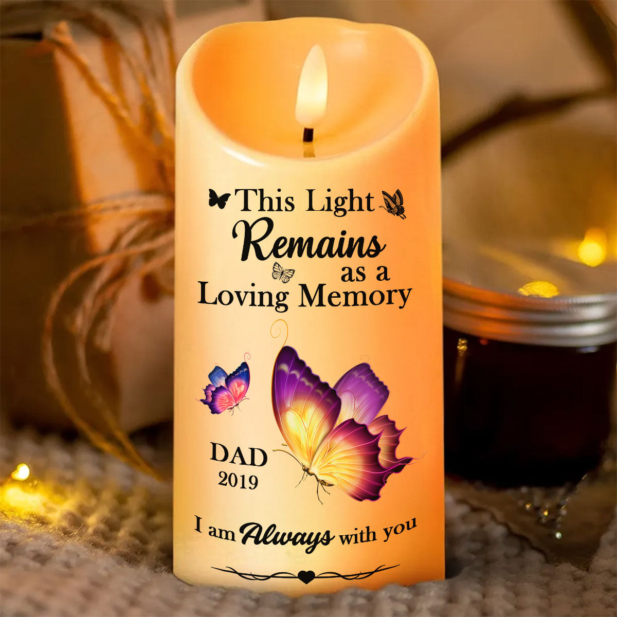 This Light Remains As A Loving Memory Personalized Flameless LED Candle - Christmas Gift, Sympathy Gift For Family Members