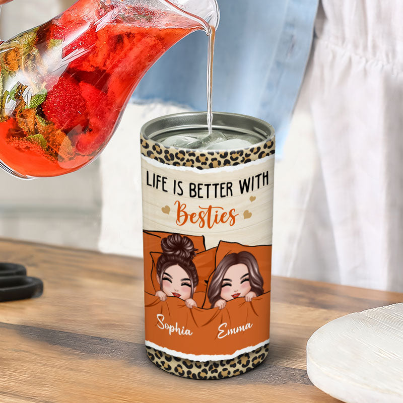 Best Friends Sisters On Bed Personalized 4 In 1 Can Cooler