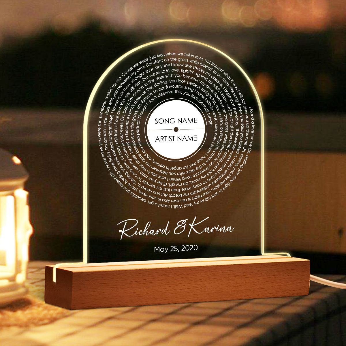 Personalized Vinyl Record Song with Lyrics on Acrylic LED Night Light,  Gift, Personalized Gift for Her, Gift for Him, Wedding Song Gift