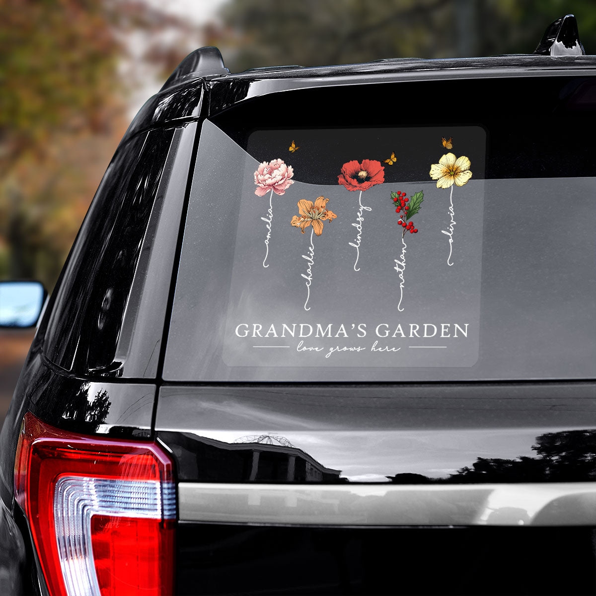 Grandma’s Garden Birth Flower Gift For Grandma Decor On Car Fridge Window Personalized Decal