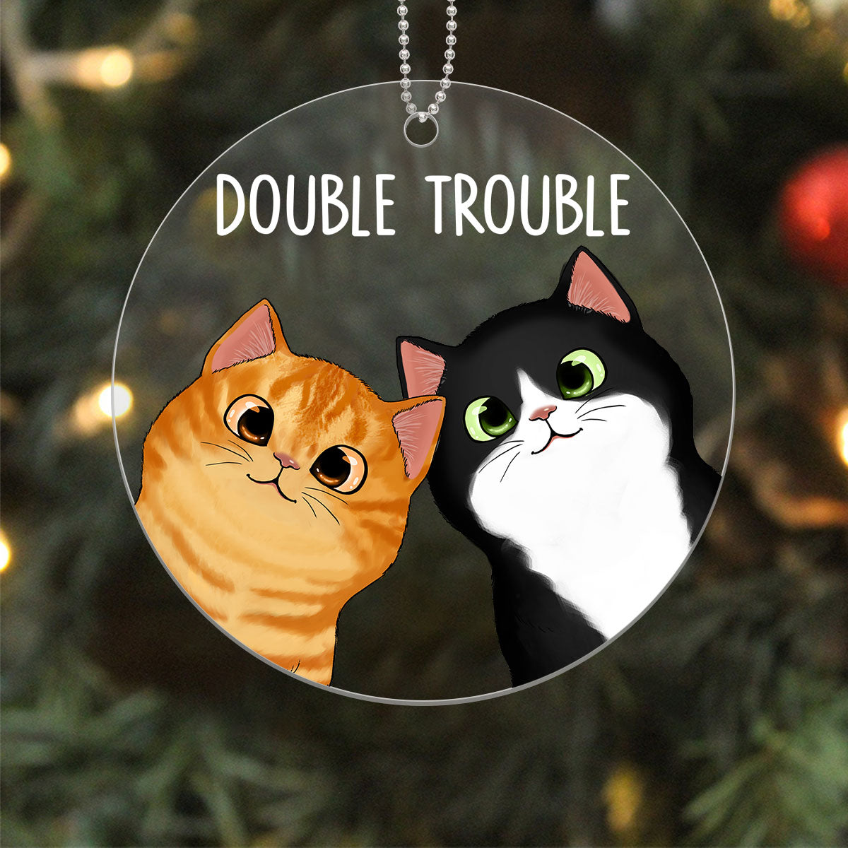 Peeking Cats Double Trouble Personalized Acrylic Ornament