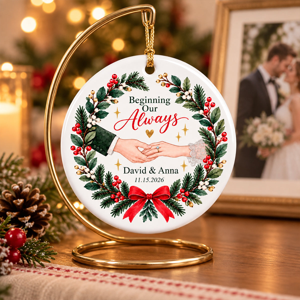 Our Forever Christmas Couple Hands - Personalized Ceramic Ornament - Love Keepsake for Couples, Romantic Gift for Newlyweds Husband Wife