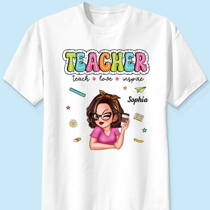 Teacher Teach Love Inspire Summer Personalized Shirt, Back To School, Teacher Appreciation, Teacher Gift