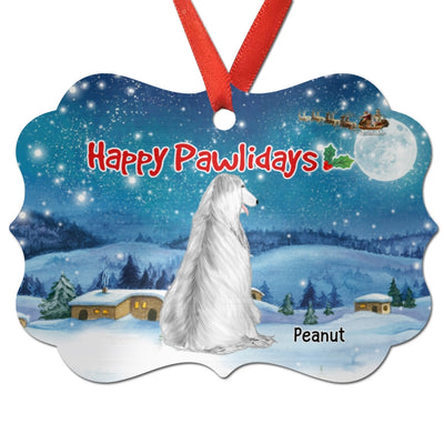Sitting Dogs In The Snow Personalized Christmas Ornament