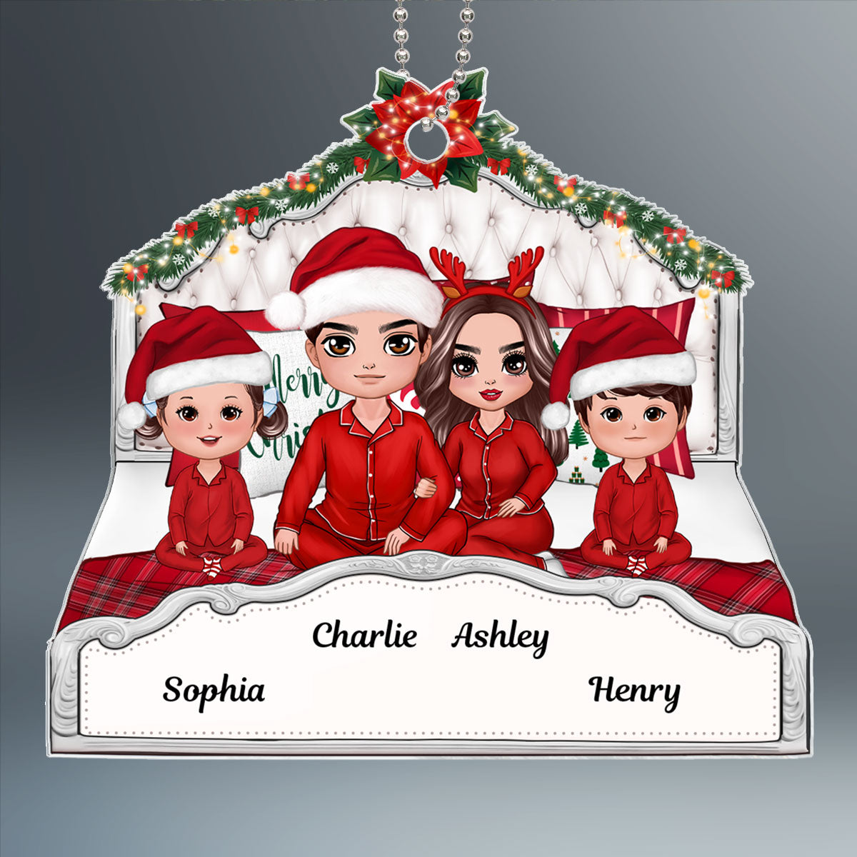 Doll Family Sitting On Bed Personalized Acrylic Custom Shape Ornament