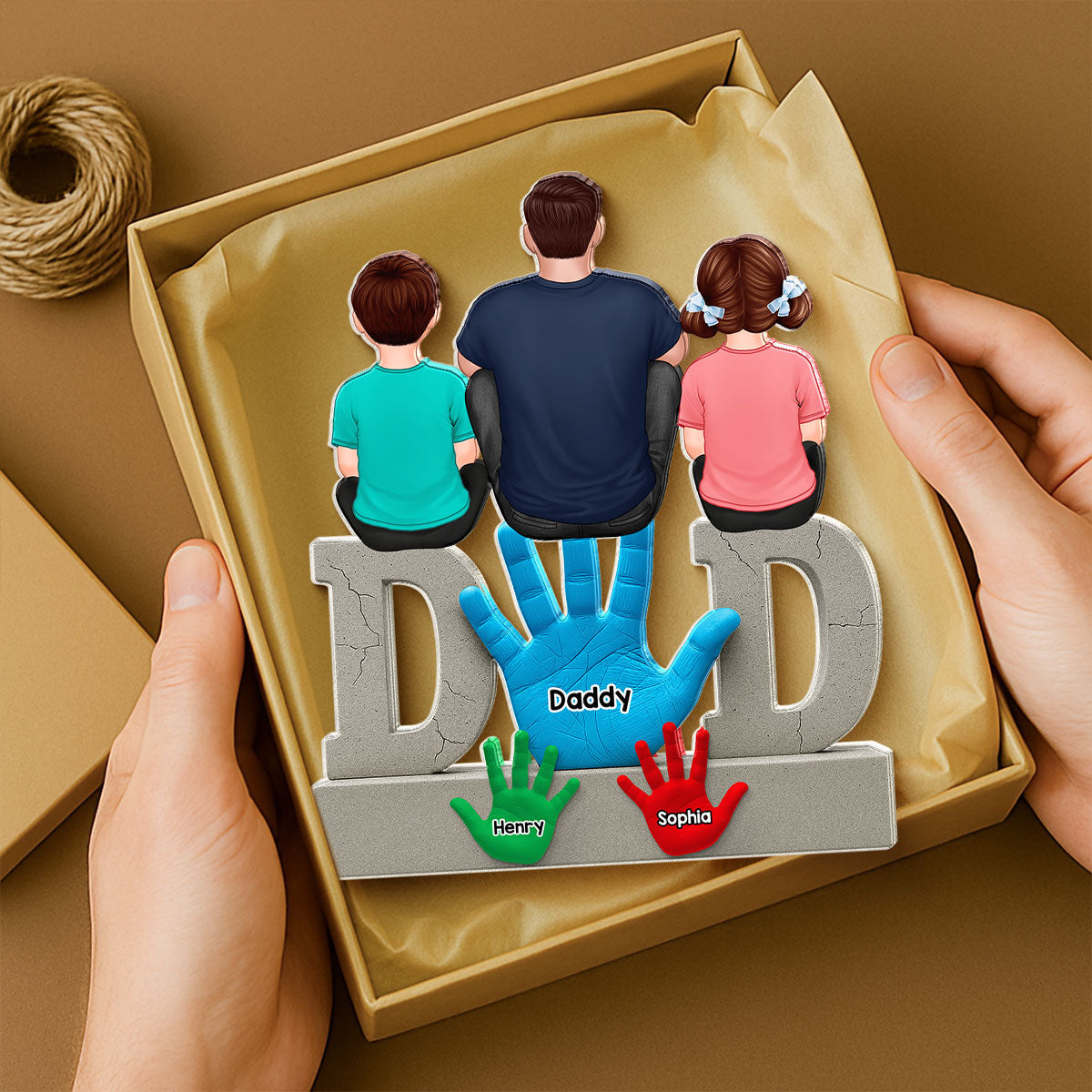 Dad Handprints Dad And Kids Sitting On Text Personalized Acrylic Block Plaque