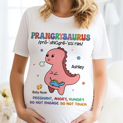 Prangrysaurus Retro Style Personalized Shirt, Custom Pregnancy Reveal Shirt, Gift For Expecting Moms