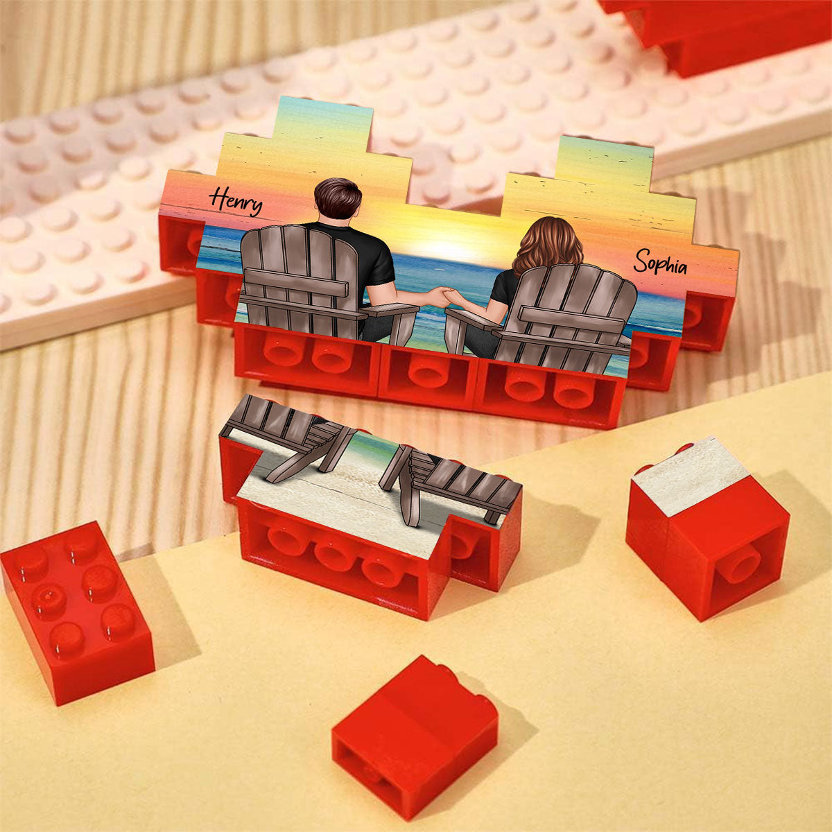 Personalized Building Blocks Puzzle, Couple Sitting At Beach, I Love You Block Puzzle, Birthday, Anniversary Gifts for Her & for Him