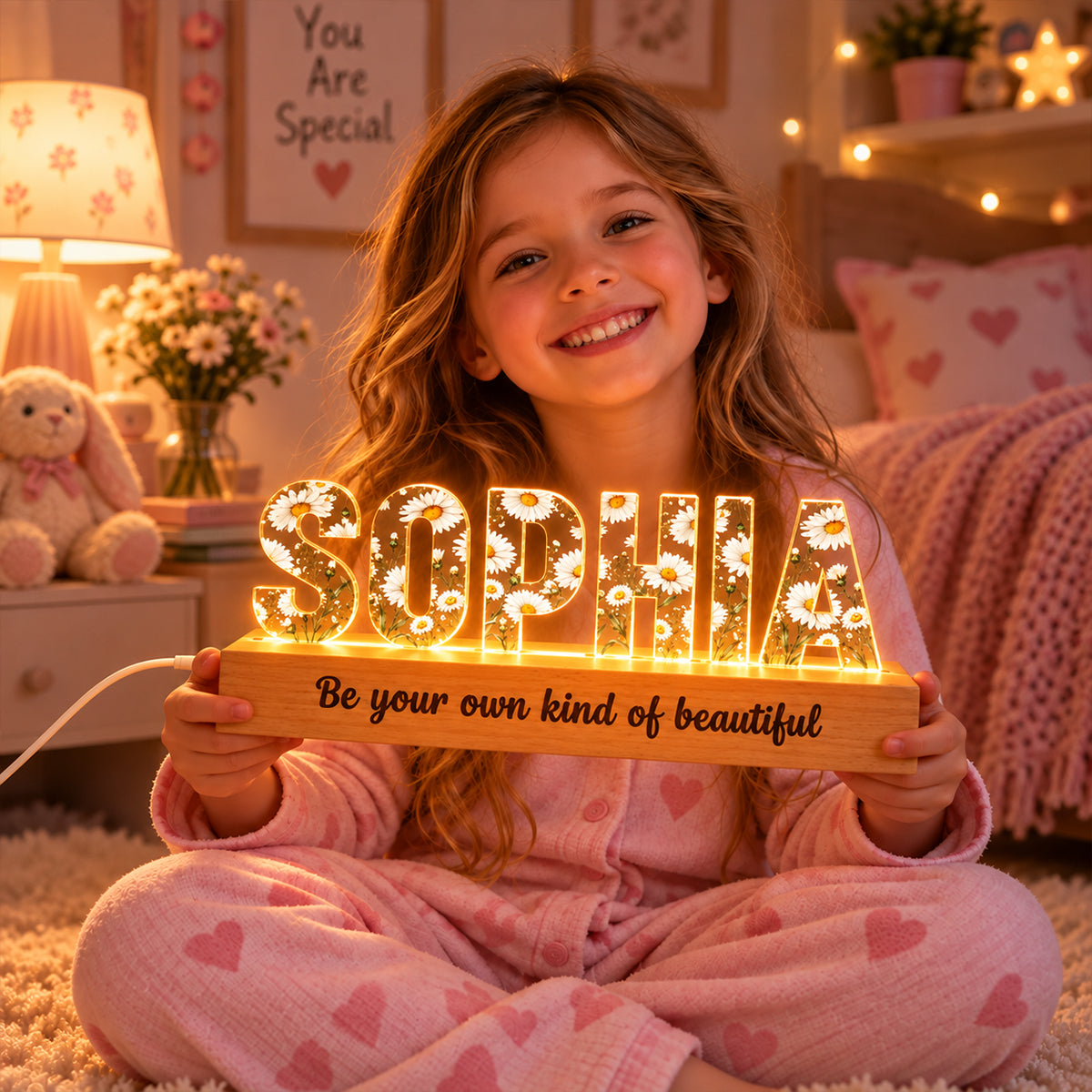Custom Birth Month Flower - Personalized Acrylic Block Name Night Light - Birthday Gift, Christmas Gift for Daughter, Son, Baby Nursery Decor, Newborn Keepsake Gift