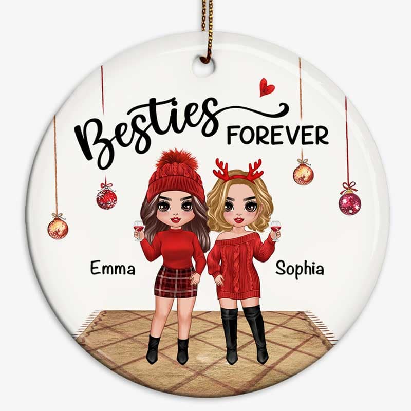 Christmas Doll Besties Standing Personalized Circle Ornament