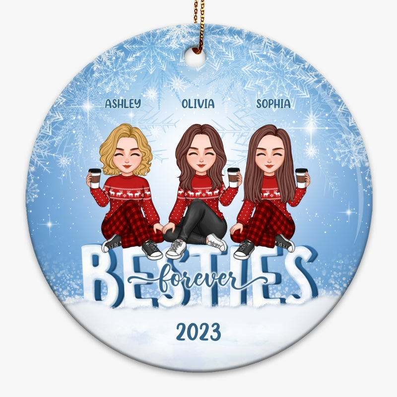 Cute Besties Sisters Sitting On Iced Text Personalized Circle Ornament