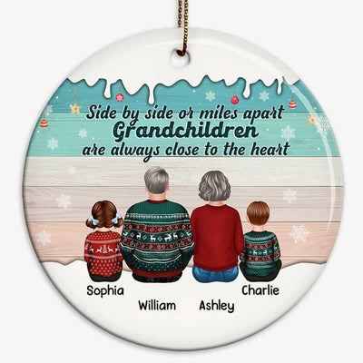 Side By Side Grandkids Grandma Grandpa Personalized Circle Ornament