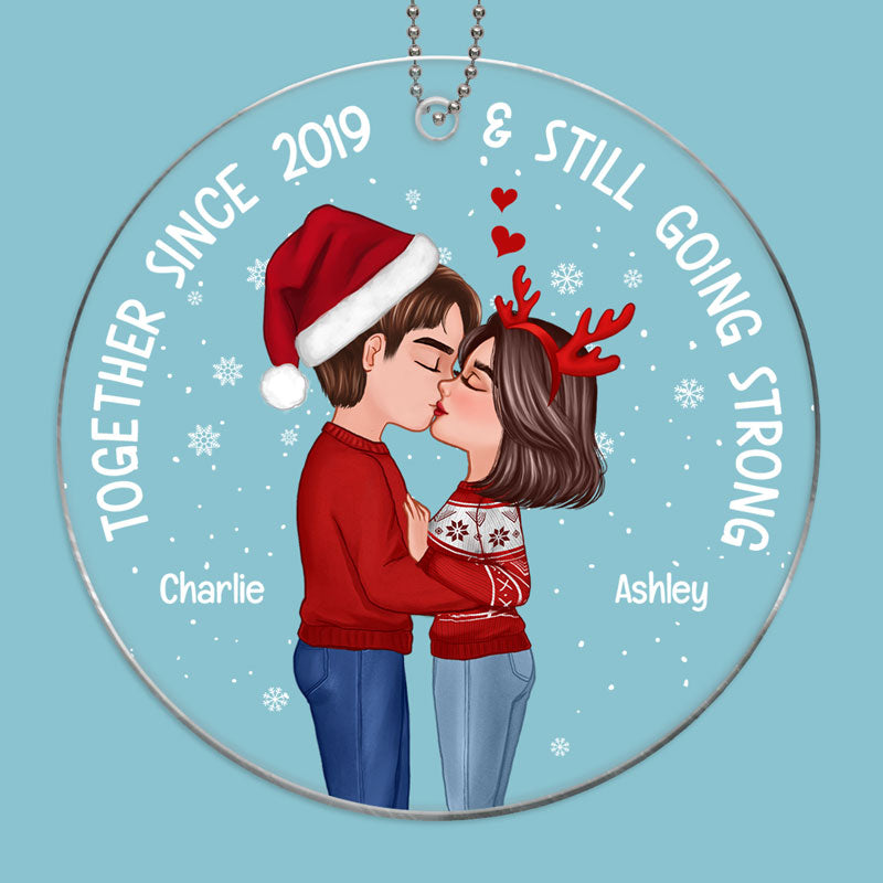 Doll Couple Kissing In Snow Personalized Acrylic Ornament