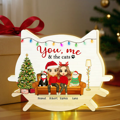 Christmas Couple You And Me And The Cats - Personalized Light Box - Gift For Cat Lovers