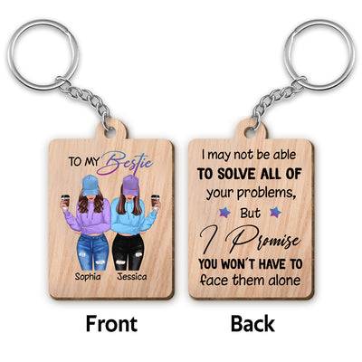 Front View Besties To My Bestie Personalized Wooden Keychain