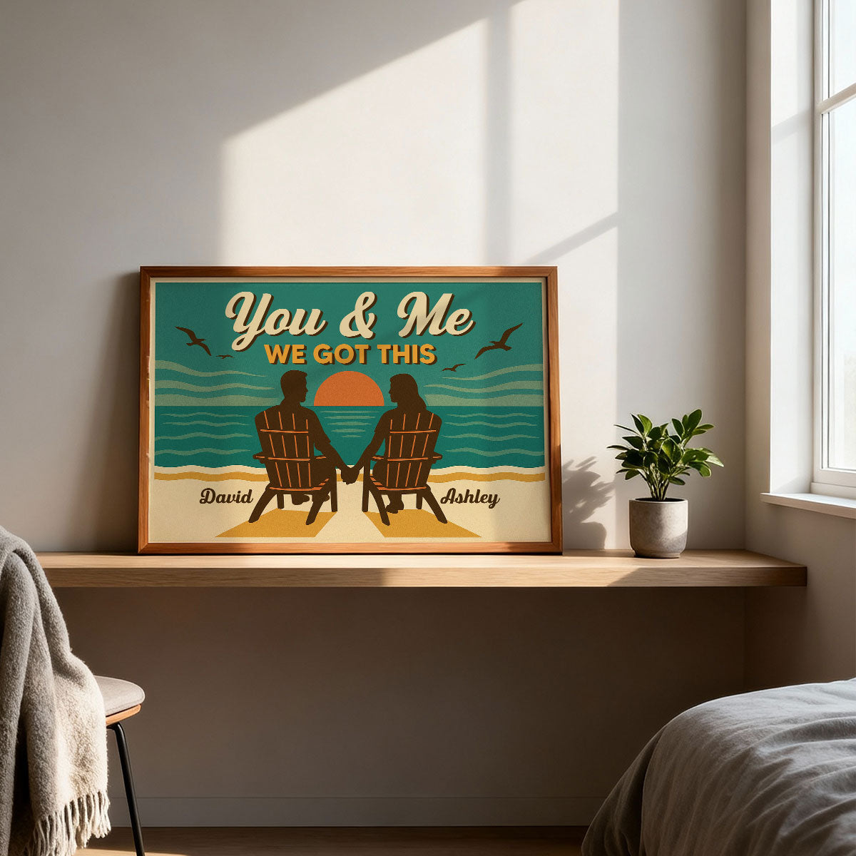Eternal Love Couple Beach Landscape Retro Vintage Style - Personalized Poster