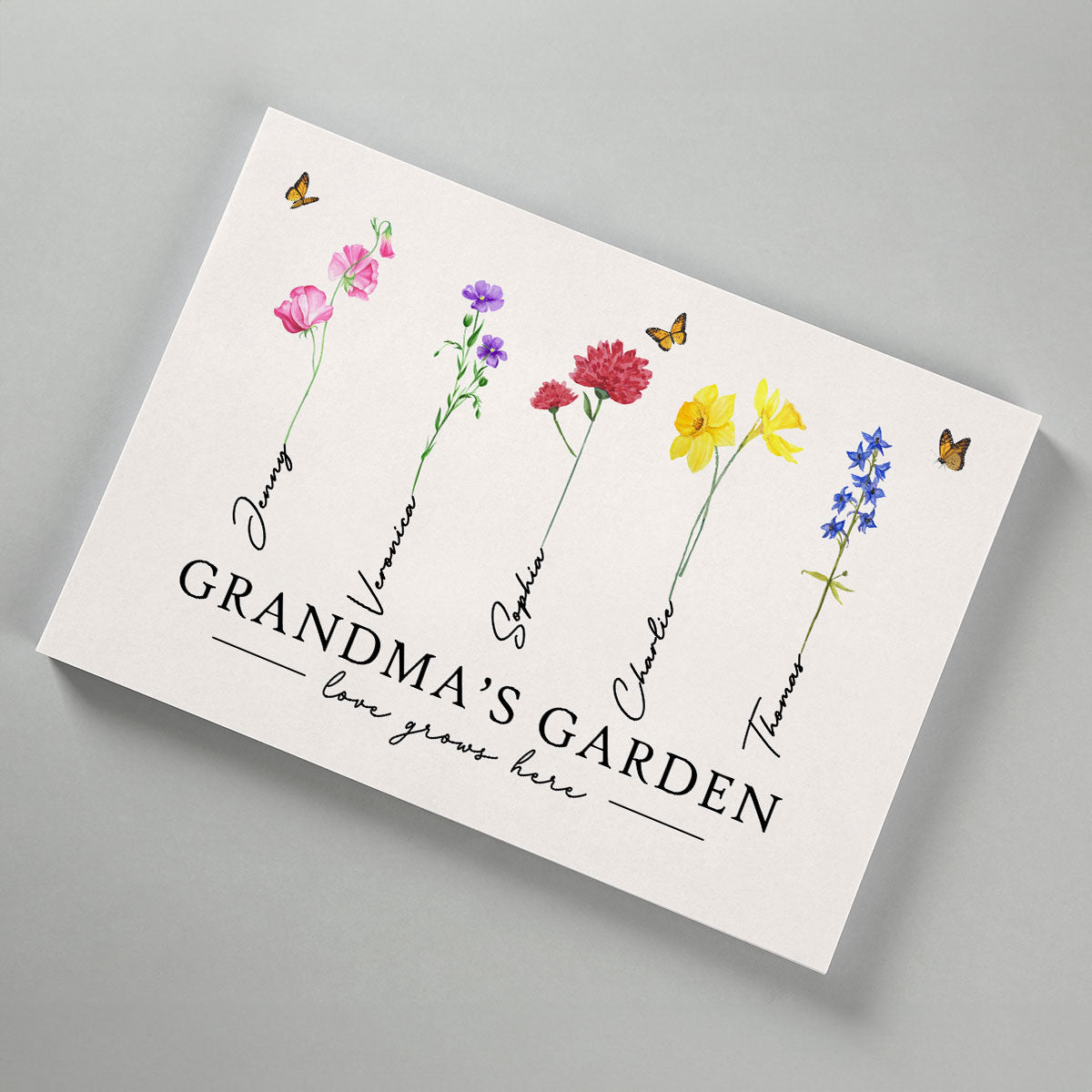 Grandma‘s Garden Love Grows Here Watercolor Birth Month Flower Gift For Grandma Mom Personalized Canvas Print