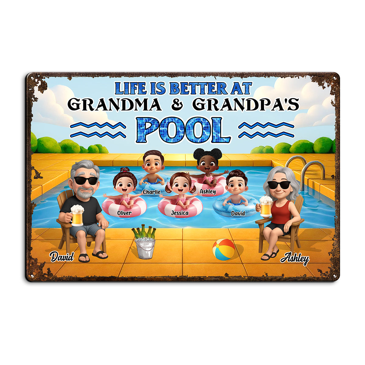 Life is Better at Grandma & Grandpa Pool Personalized Metal Sign, Grandchildren Welcome Sign, Grandparents Hosting Grandkids Summer Sign