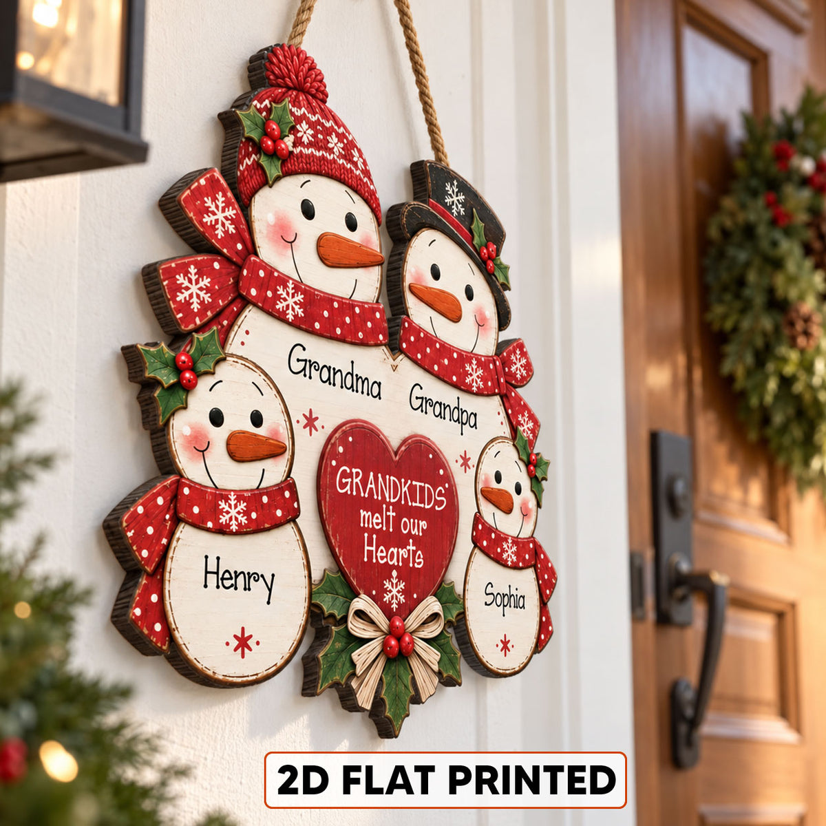 Merry Christmas Grandpa Grandma Grandkids Snowman - Personalized Wood Sign - Christmas Decor, Door Sign For Grandparents