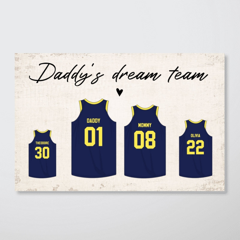 Daddy‘s Dream Team Basketball Personalized Poster, Gift For Dad Husband