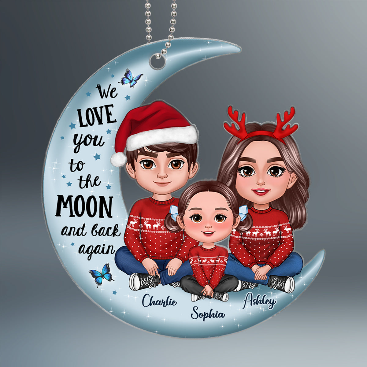 Happy Family Sitting Love To The Moon And Back Personalized Acrylic Onament
