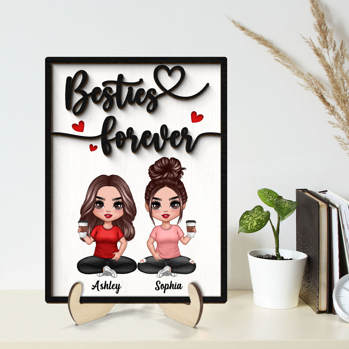Besties Sisters Forever Gift For Best Friends Sisters Personalized 2-Layer Wooden Plaque