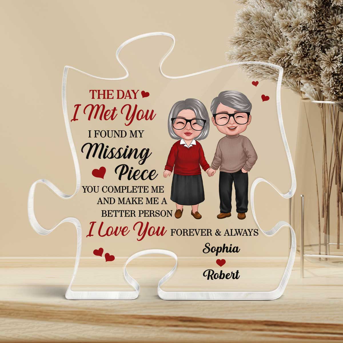 Old Doll Couple Found My Missing Piece Gift For Him For Her Personalized Puzzle Acrylic Plaque