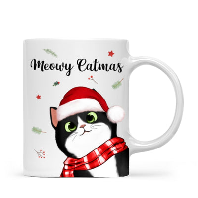 Meowy Catmas Cute Peeking Fluffy Cat Christmas Personalized Mug
