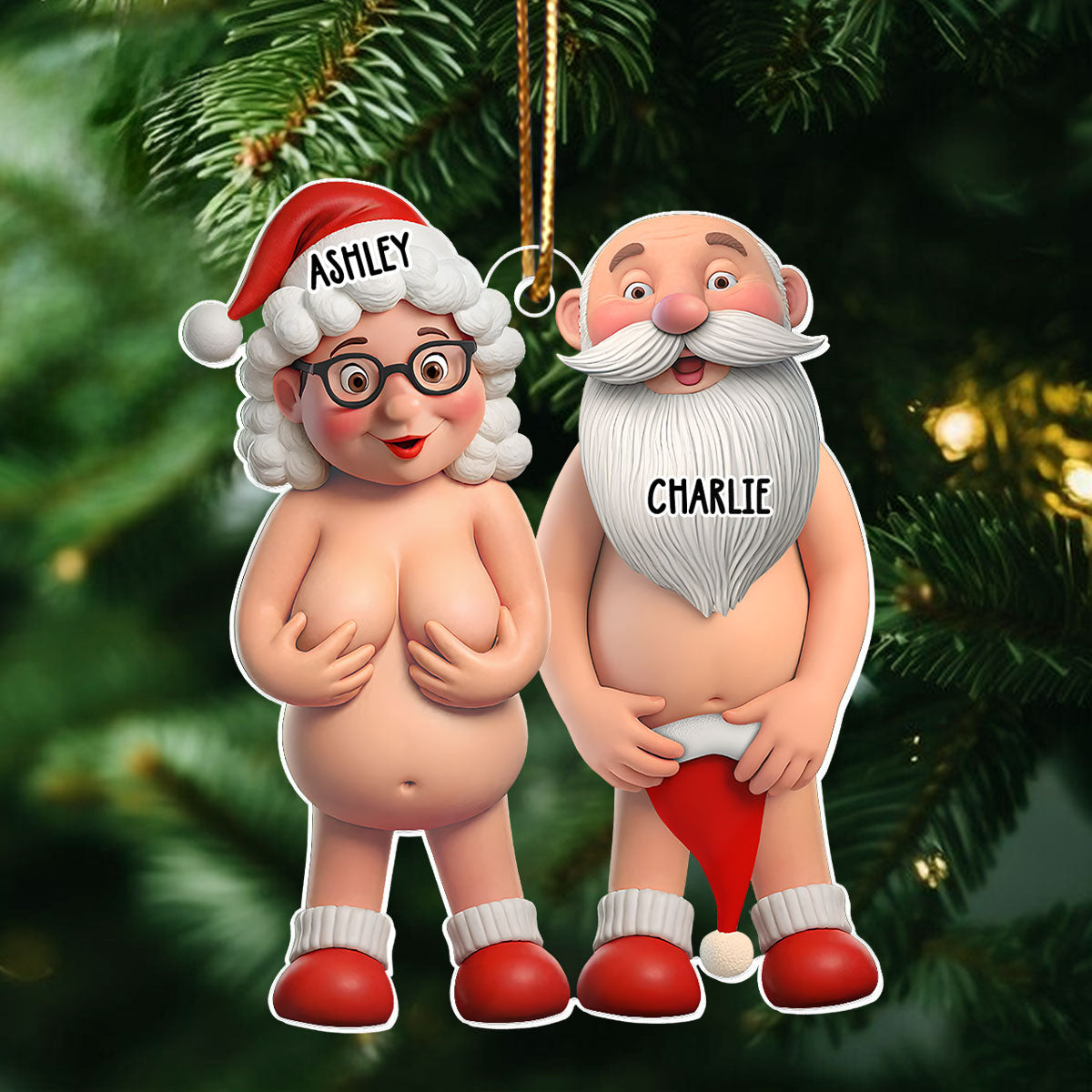 3D Funny Old Couples Personalized Acrylic Ornament, Christmas Gift for Him For Her