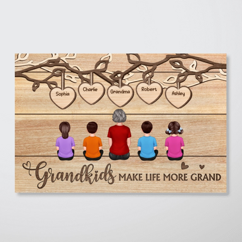 Grandkids Sitting Under Tree Mother‘s Day Gift For Grandma Personalized Horizontal Poster