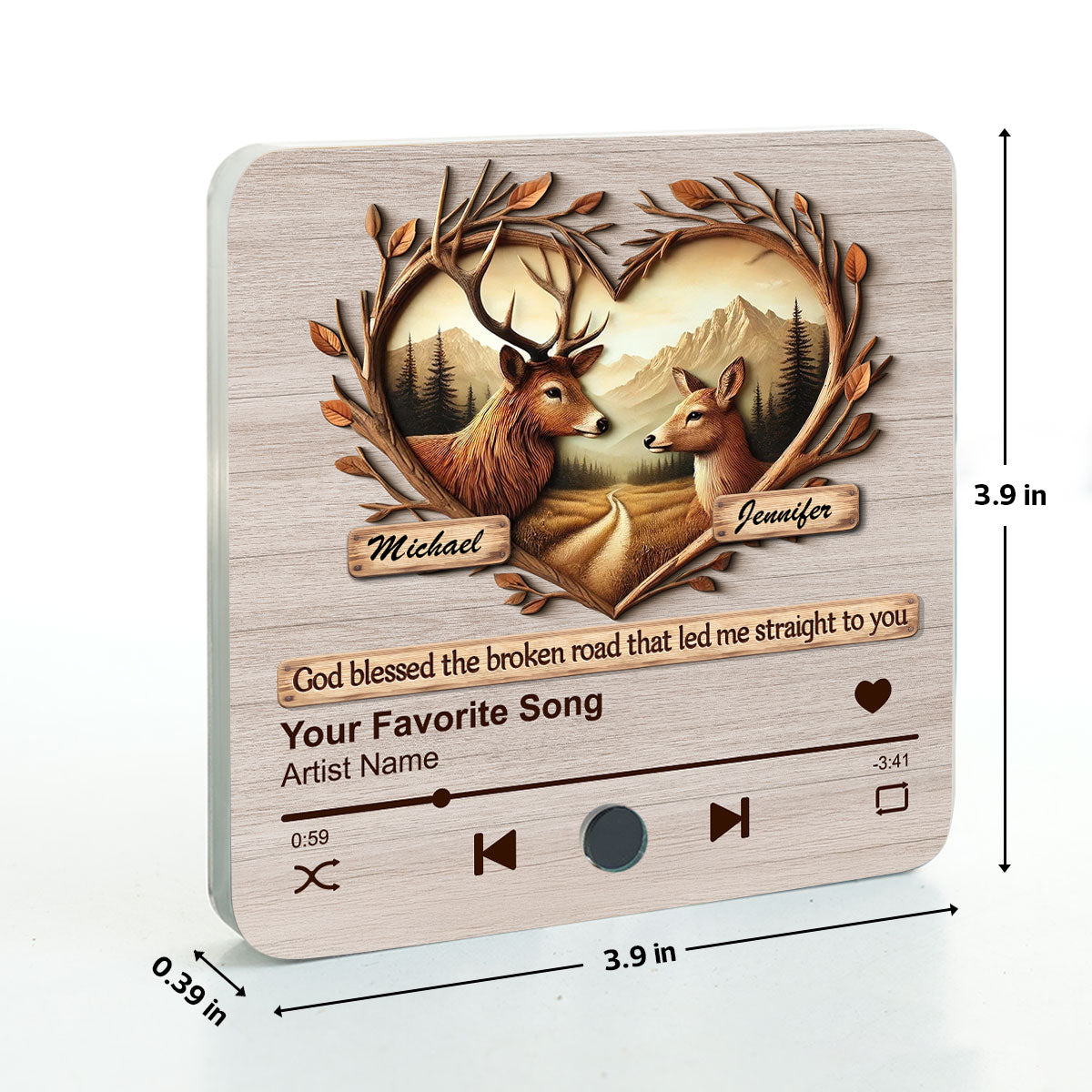 God Blessed The Broken Road Deer Couple Favorite Song Personalized Music Fridge Magnet, Valentine's Gift For Her, Gift For Him