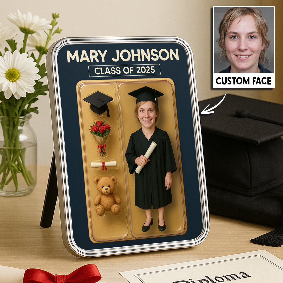 Graduation Custom Figure 3D Effect Personalized Mirrored Picture Frame, Graduation Gift