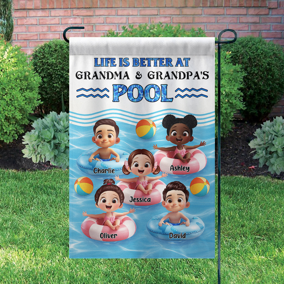 Life is Better at Grandma & Grandpa Pool Personalized Garden Flag, Grandchildren Welcome Flag