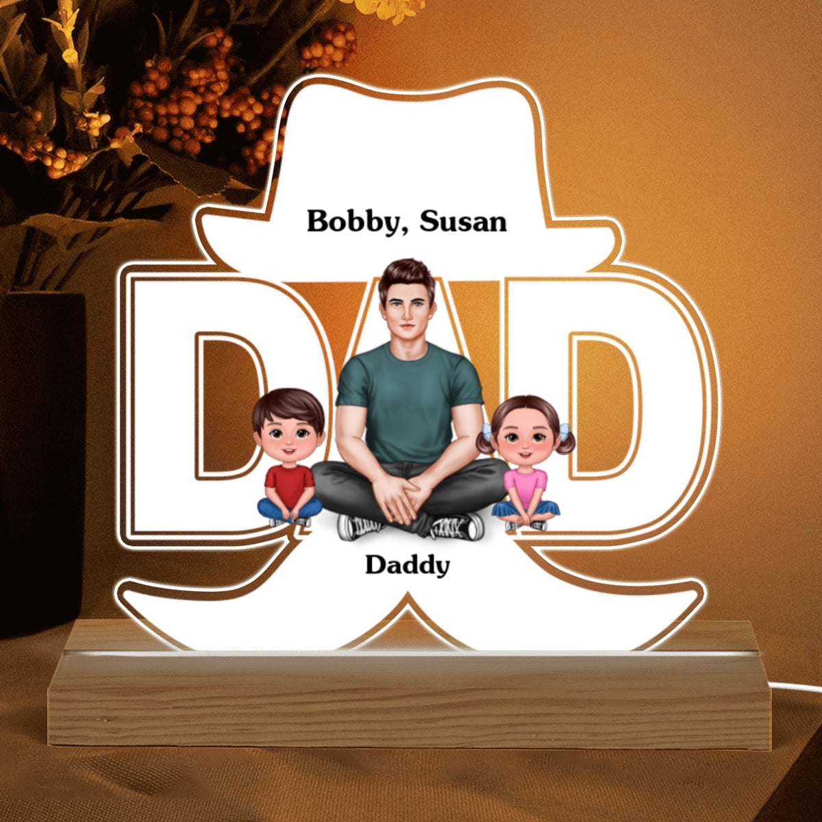 Real Dad And Kids Personalized Acrylic Custom Shape LED Night Light