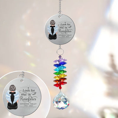Family Memorial Look For Me In Rainbows Personalized Crystal Suncatcher With Aluminum Charm