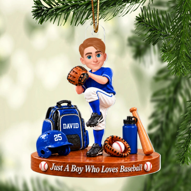 Just a Boy Who Loves Baseball - Personalized Acrylic Ornament - Christmas Gift for Son,Grandson