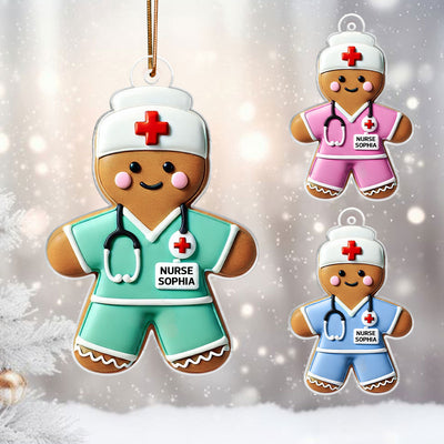 3D Effect Gingerbread Nurse Personalized Acrylic Ornament, Christmas Gift For Nurses