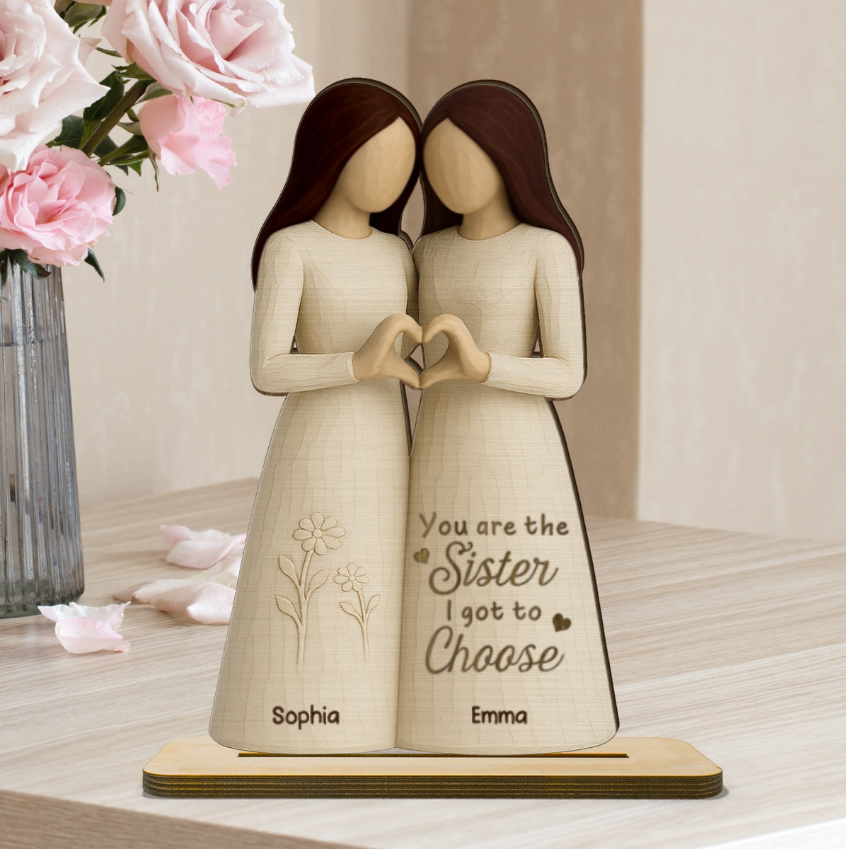 Besties Heart Hands 3D Effect Personalized Standing Wooden Plaque, Birthday Gift Friendship Gift for Besties, Best Friends