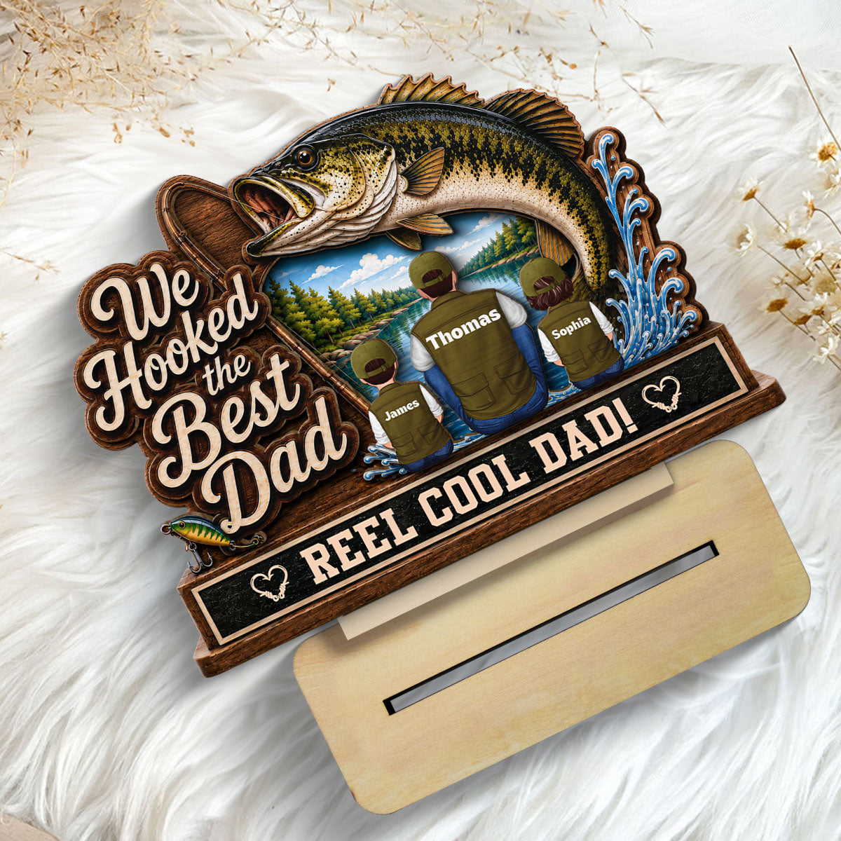 We Hooked The Best Dad Grandpa Back View 2D Flat - Personalized 2-Layered Wooden Plaque - Father's Day Gift For Fishing Lovers