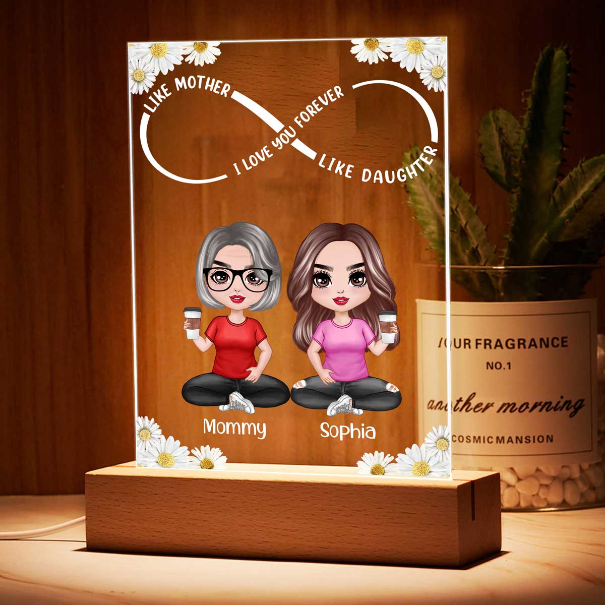 Infinity Like Mother Like Daughter Personalized Rectangle Acrylic Plaque LED Night Light