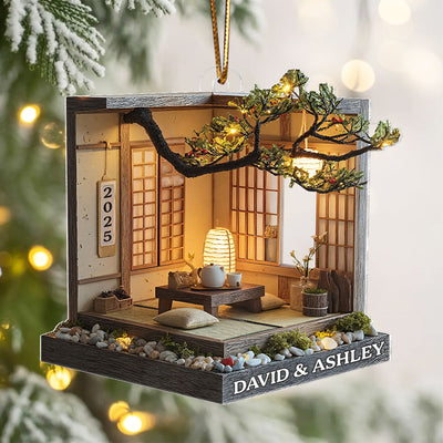 Zen Tea Room Japanese Minimalist Miniature - Personalized Acrylic Ornament - Christmas Gift For Him, For Her, For Couple