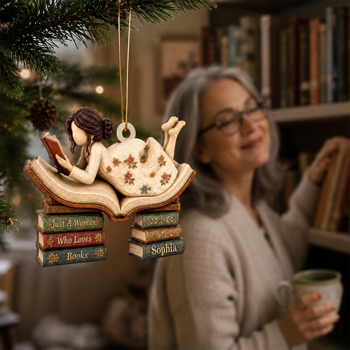 Woman Reading Book 2D Flat - Personalized Wooden Ornament - Decor Gift For Book Lover, Bookworm