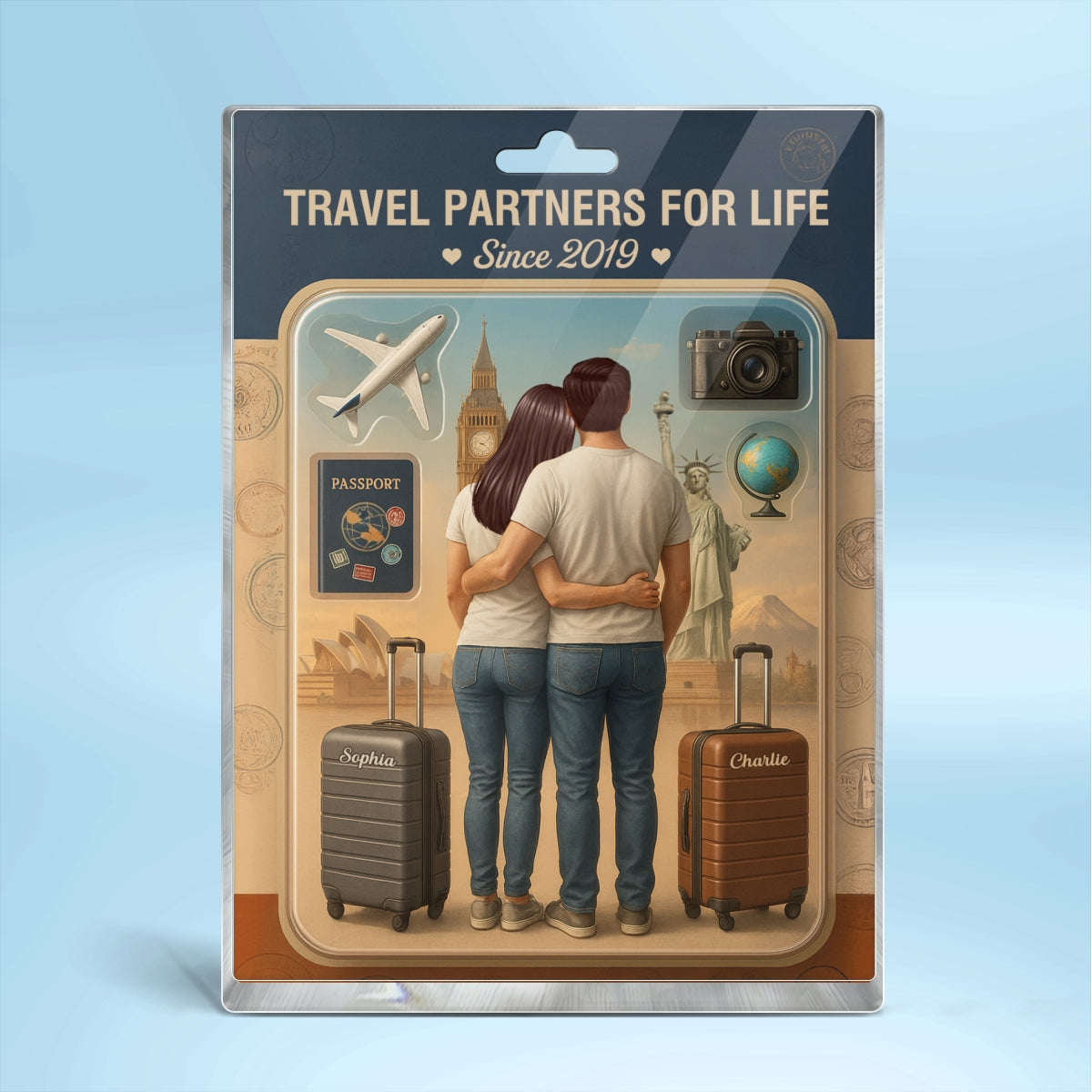 3D Effect Custom Figure Couple Traveling Partners For Life Personalized Rectangle Acrylic Block