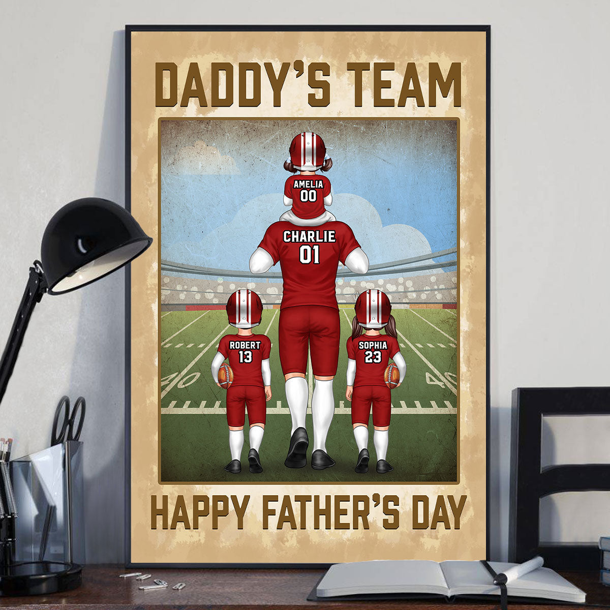 American Football Dad Daddy‘s Team Personalized Poster, Father's Day Gift For Dad, For Husband