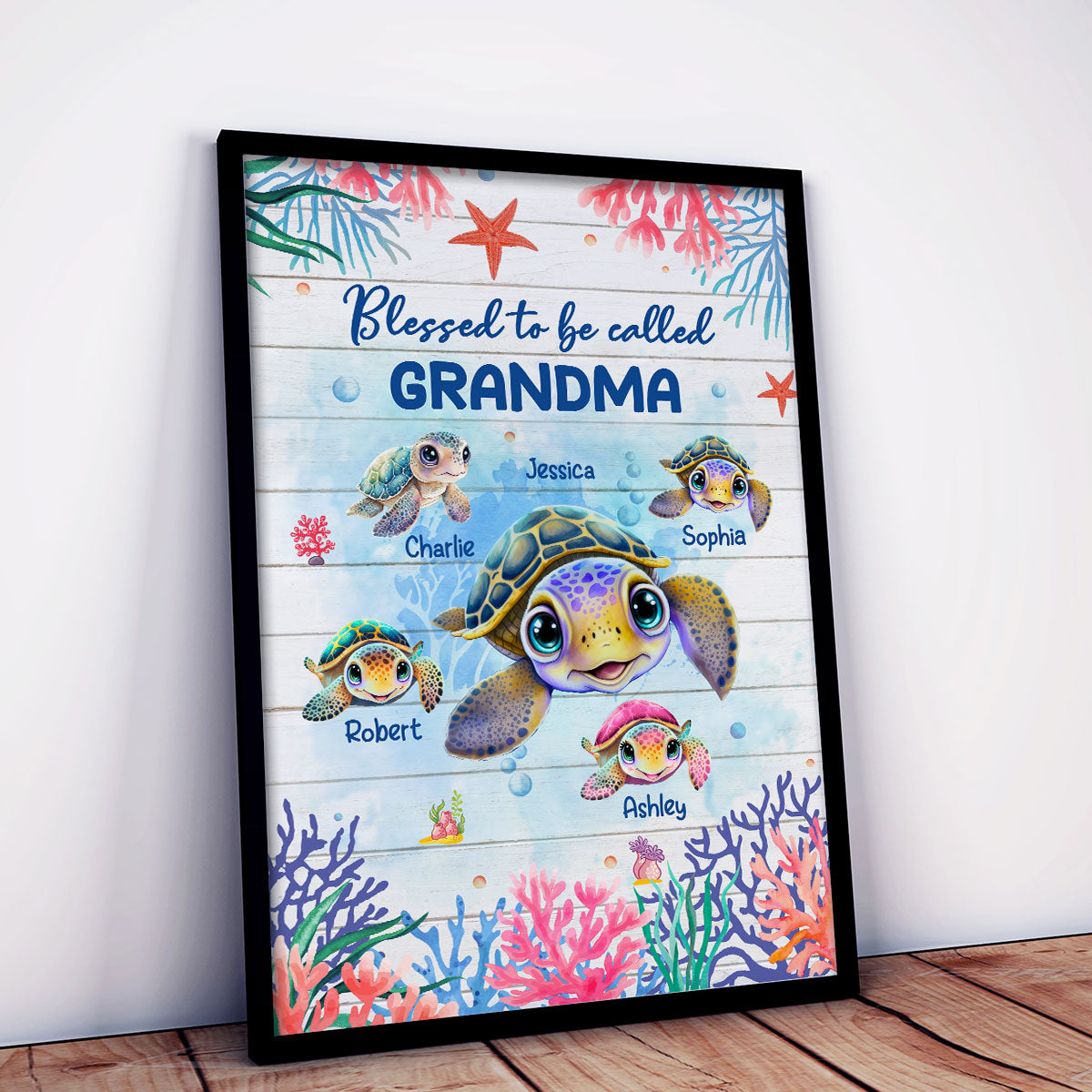Grandma Mom Turtle Personalized Poster, Gift